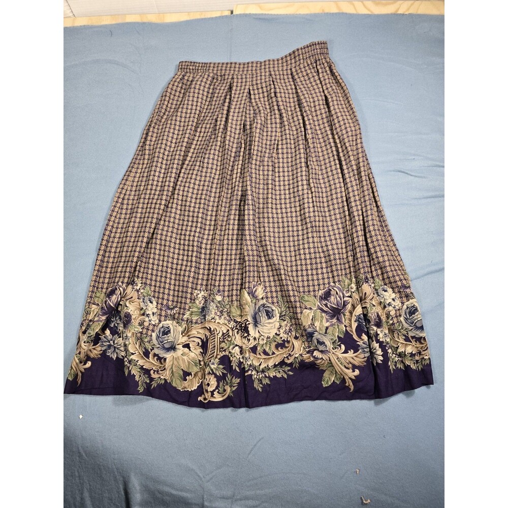 Vintage Jantzen Classic Houndstooth Floral Border Skirt Sz 16 - Picture 12 of 16